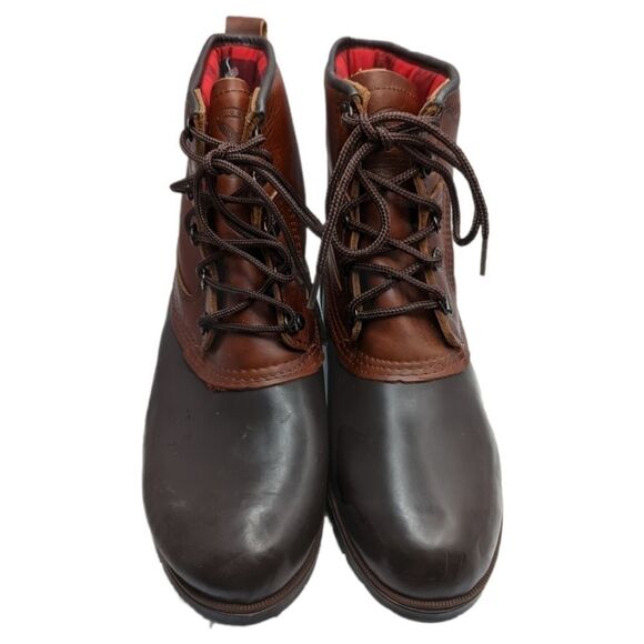 Eddie Bauer Men's Leather Duck Boots w/ Cushioned Red Flannel Inners SZ 11M - Picture 2 of 10